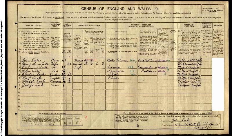 Lock (Mary Ann) 1911 Census